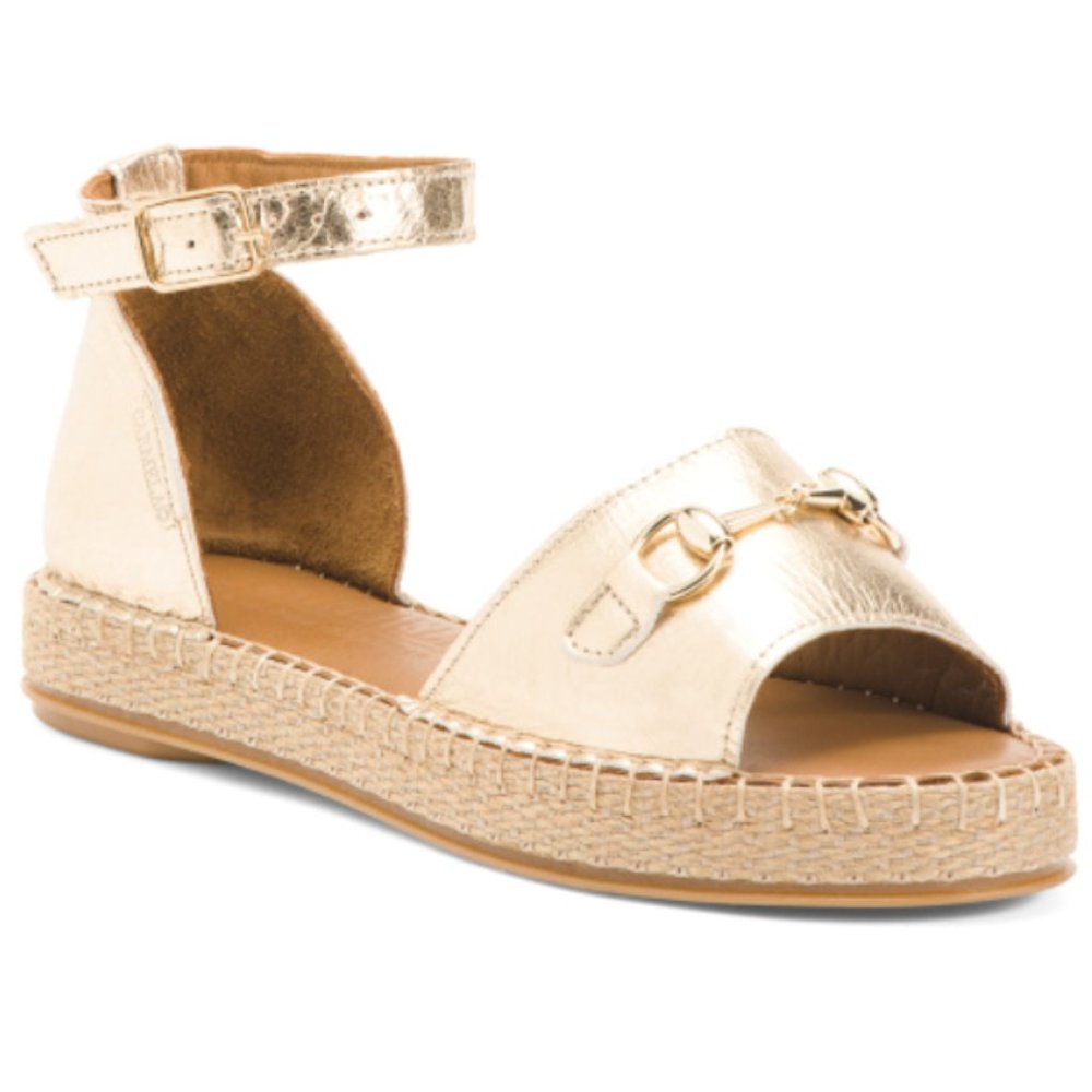 New CARMELA Leather Ladies Sandals size 38 Gold Made In Spain